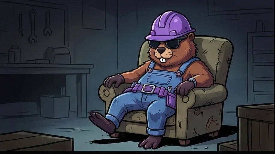 The beaver, relaxed in an old armchair, with no idea what is coming