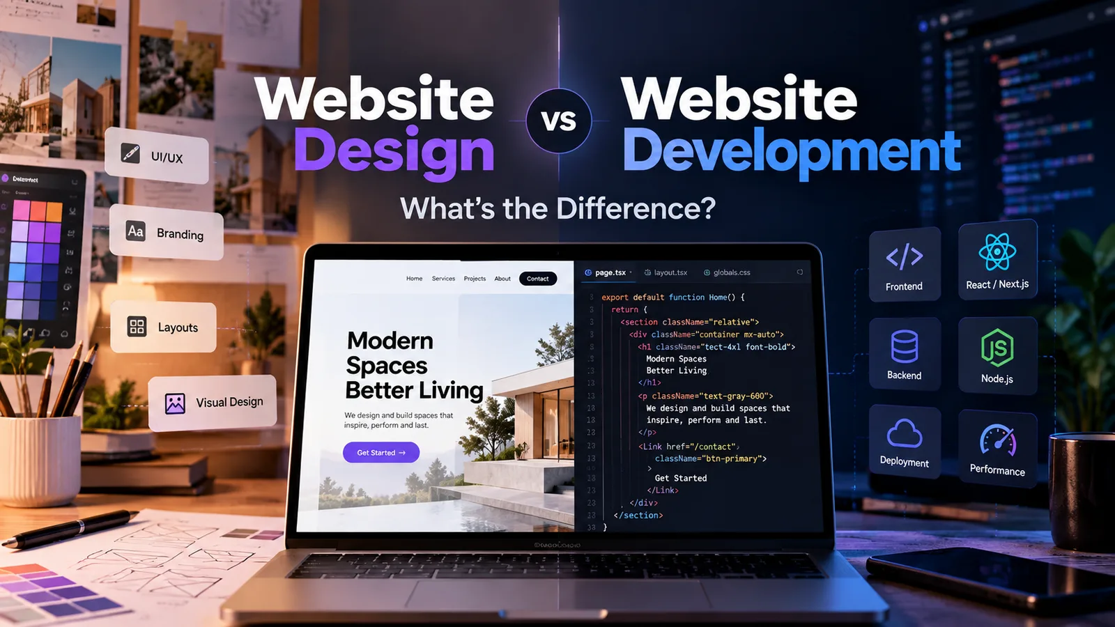 Website design versus website development