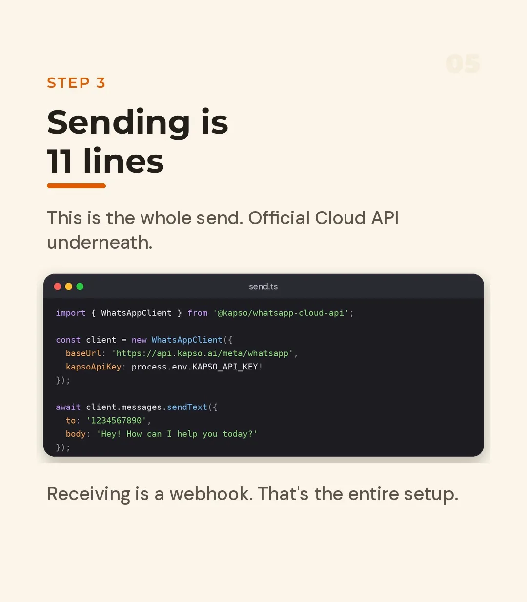 Code showing a short script that creates a client and sends a text message