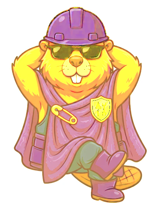 Beaver mascot in a hero cape, ready to spot the problem